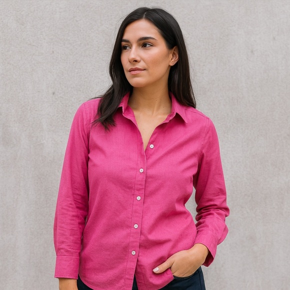 Talbots Tops - Talbots Pure Irish Linen Button-Up Shirt – Pink – Size 6P C021